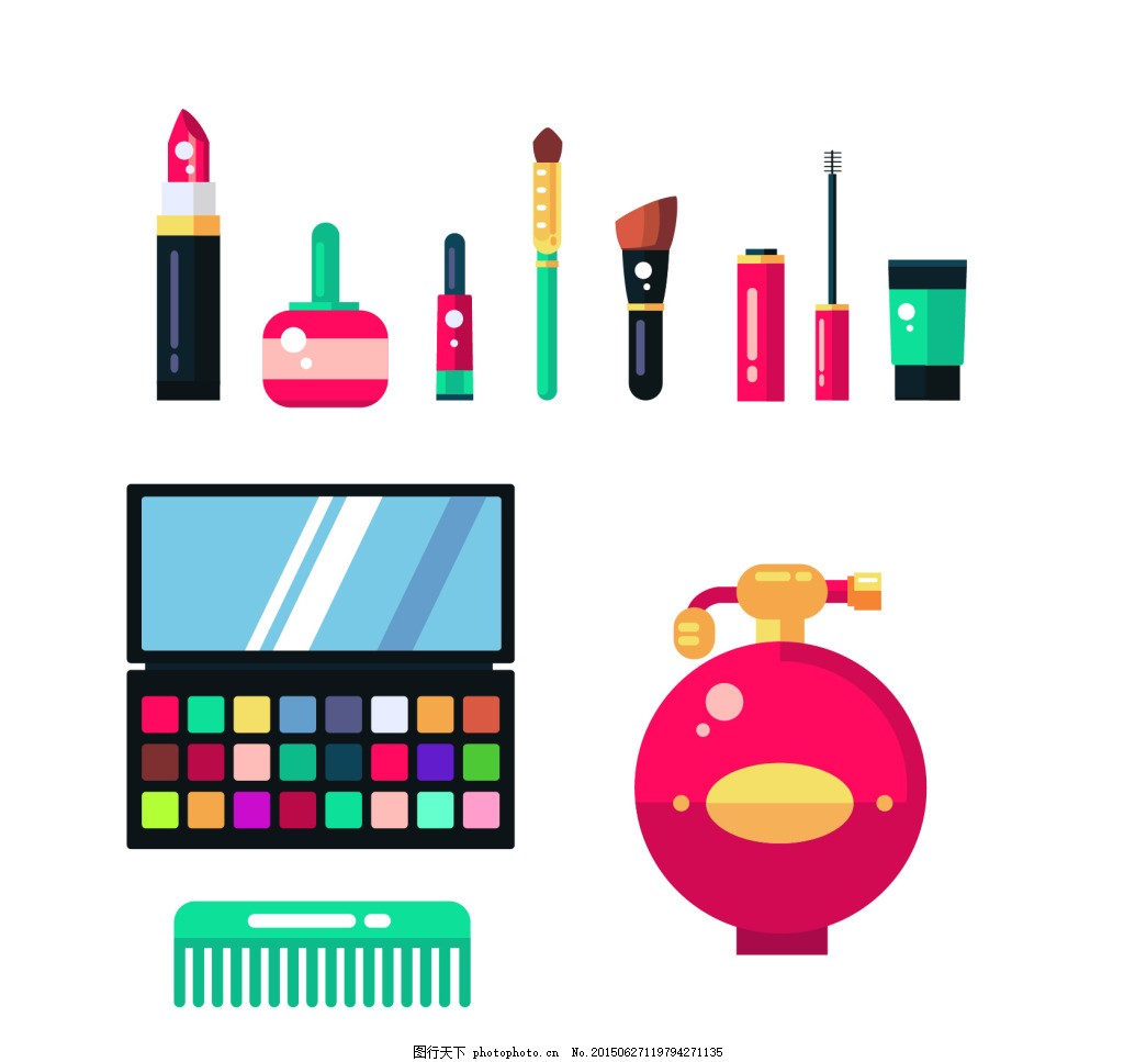 化妝品卡通矢量素材,卡通化妝品 數字 口紅 粉底 白色-