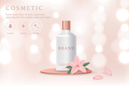 點(diǎn)擊來(lái)源直接獲取大圖文件 粉色背景上帶有花朵的化妝品產(chǎn)品廣告模板 模板 3d質(zhì)感矢量日化商品主圖banner模板